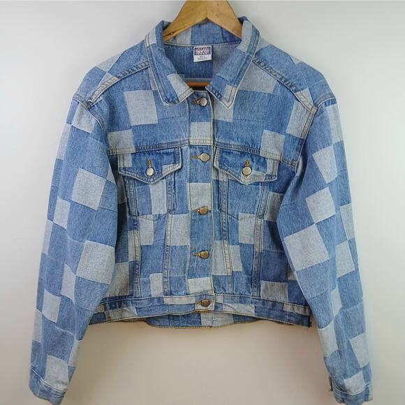 Watch L.A. VTG SZ L Patchwork Denim Jacket Made In The USA RARE Circa 1989–1994 - Picture 2 of 7